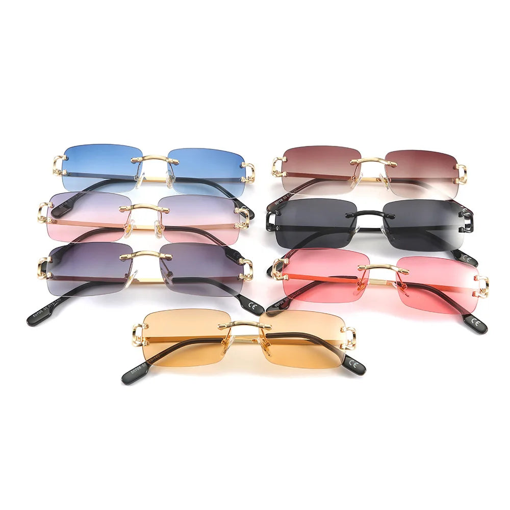 Blue Rimless Rectangle Sunglasses Men 2023 Brand Design Metal Fashion Square Sun Glasses for Women Gradient Lens Frameless UV400