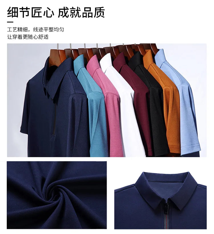 2023 Summer Men's Ice Silk Cool Polo Short Sleeve T-shirt Large Thin T-shirt Short Sleeve Polo Shirt Business Casual Shirt