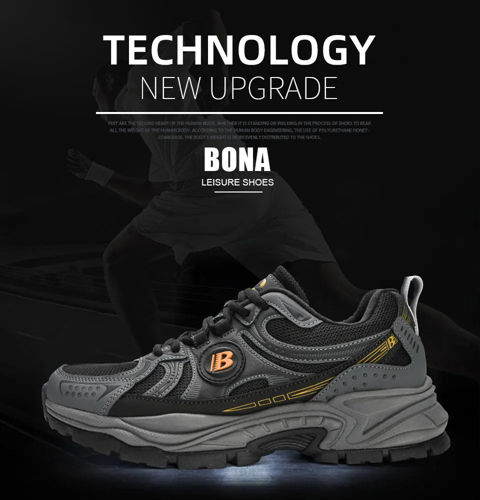 BONA 2023 New Designers Action Leather Mesh Jogging Shoes Men Breathable Running Shoes Walking Sports Sneakers Athletic Trainers