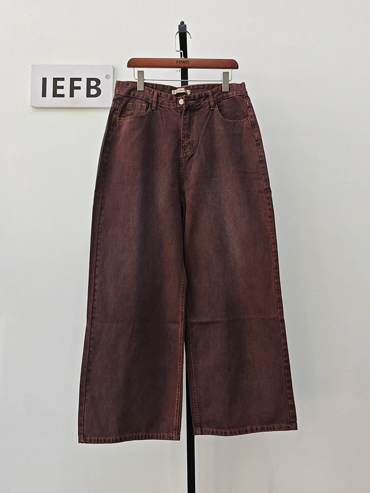 IEFB Vintage Men's Baggy Jeans Autumn New Wearproof Straight Tube Denim Pants Fashion Street Korean Style Casual Clothing 9C1443