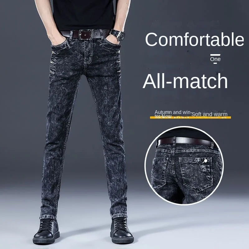 Fashion Stylish Korean Style Clothes Classic Kpop Streetwear Luxury Slim-Fit Smoke Gray Men's Jeans Casual Cowboy Pants for Men