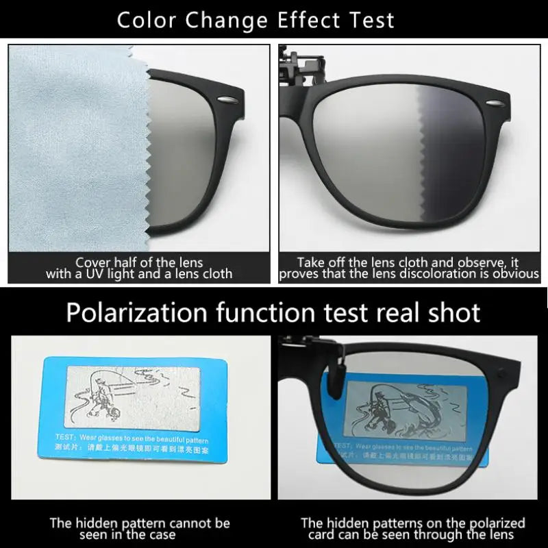 TR90 Polarized Clip On Sunglasses For Men Women Flip Up Photochromic Sunglasses Night Vision Driving Glasses