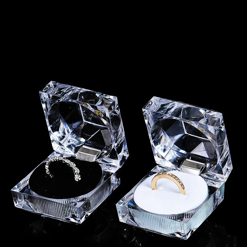 Crystal Transparent Jewelry Box Earnail Ring Clear Jewelry Display Case Holder Valentines Day Wedding Gift Packaging Box