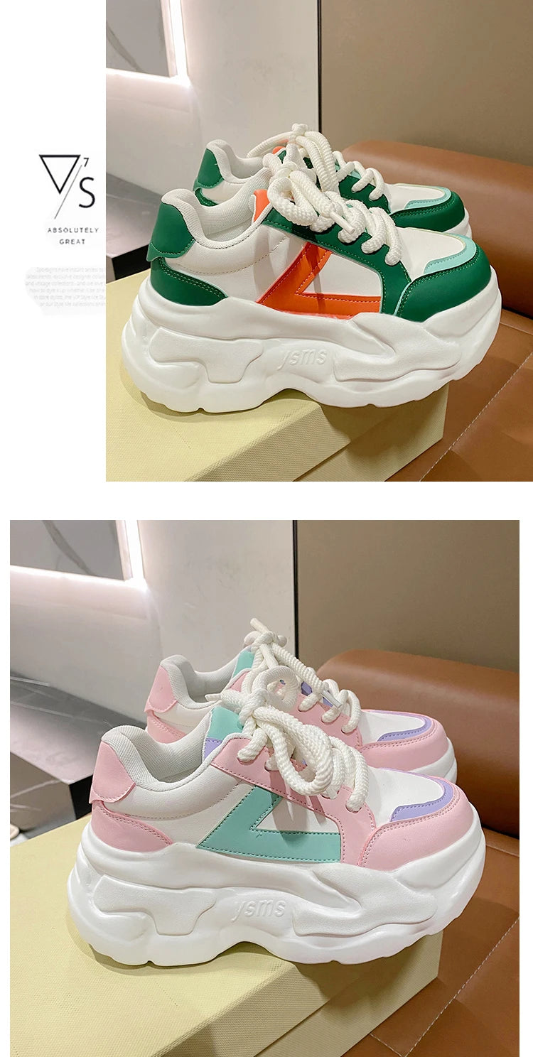 New Fashion High Platform Sneakers Women Spring Autumn Lace Up Comfort Ventilate Wedges Height Increasing Shoes Footwear