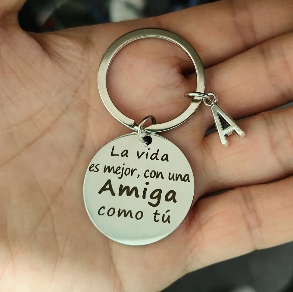 Spanish Amiga Keychain Best Friend Gift, Friendship Keychain, Birthday Gift Stainless Steel 30MM Thick