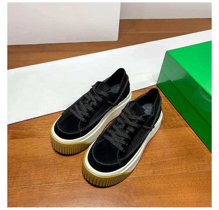 New Luxury Height Increase Flats Platform Shoes Women er Casual Sneakers Genuine Leather Lace-up Thick Sole Board Shoes