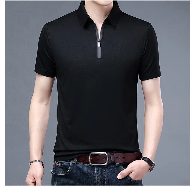 2023 Summer Men's Ice Silk Cool Polo Short Sleeve T-shirt Large Thin T-shirt Short Sleeve Polo Shirt Business Casual Shirt