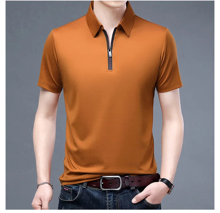 2023 Summer Men's Ice Silk Cool Polo Short Sleeve T-shirt Large Thin T-shirt Short Sleeve Polo Shirt Business Casual Shirt