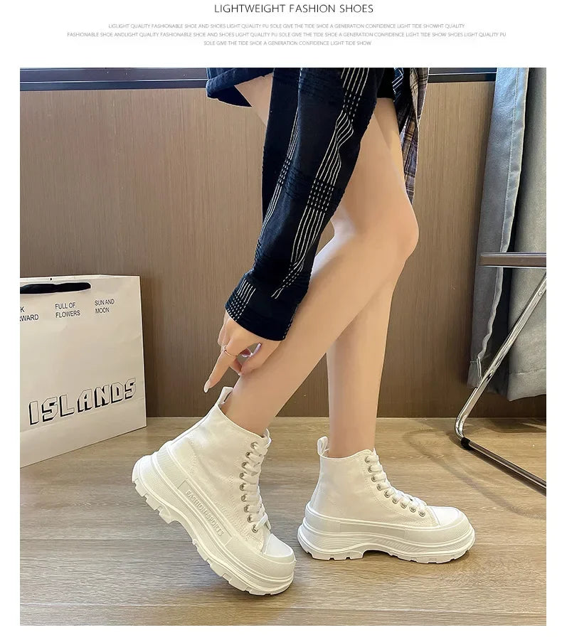 Hip Hop Platform Women's Shoes Models 2024 High Top Shoes Big Size Long Boots Sneakers Sports Athlete High-tech Shoses