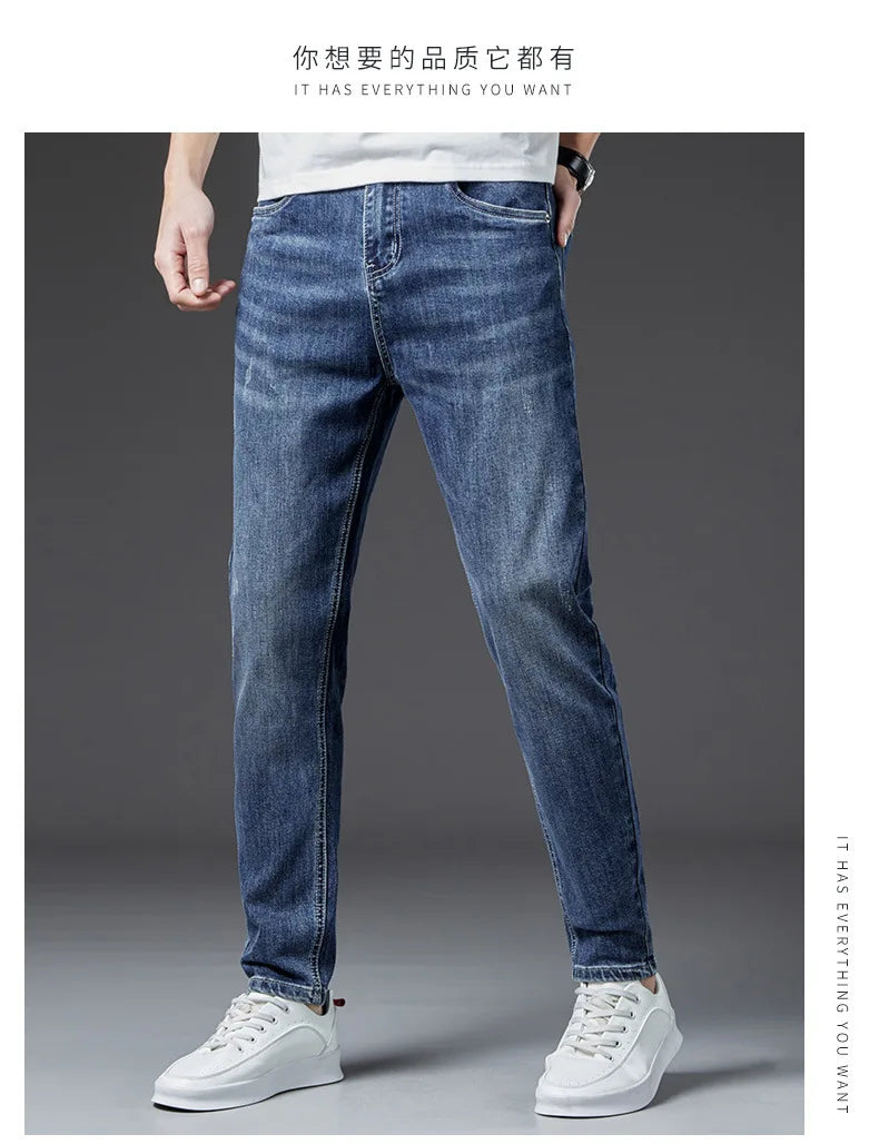 2024 Spring and Autumn New Simple Fashion Trend Solid Color Stretch Jeans Men's Business Casual Slim Comfortable Pants 28-38