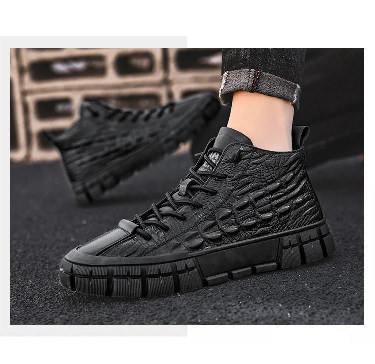 Autumn Shose Men Casual Tennis Sports Shoes 2022 New Boots Crocodile Pattern Styles Cotton Warm Korean High Sapatillas Hombre