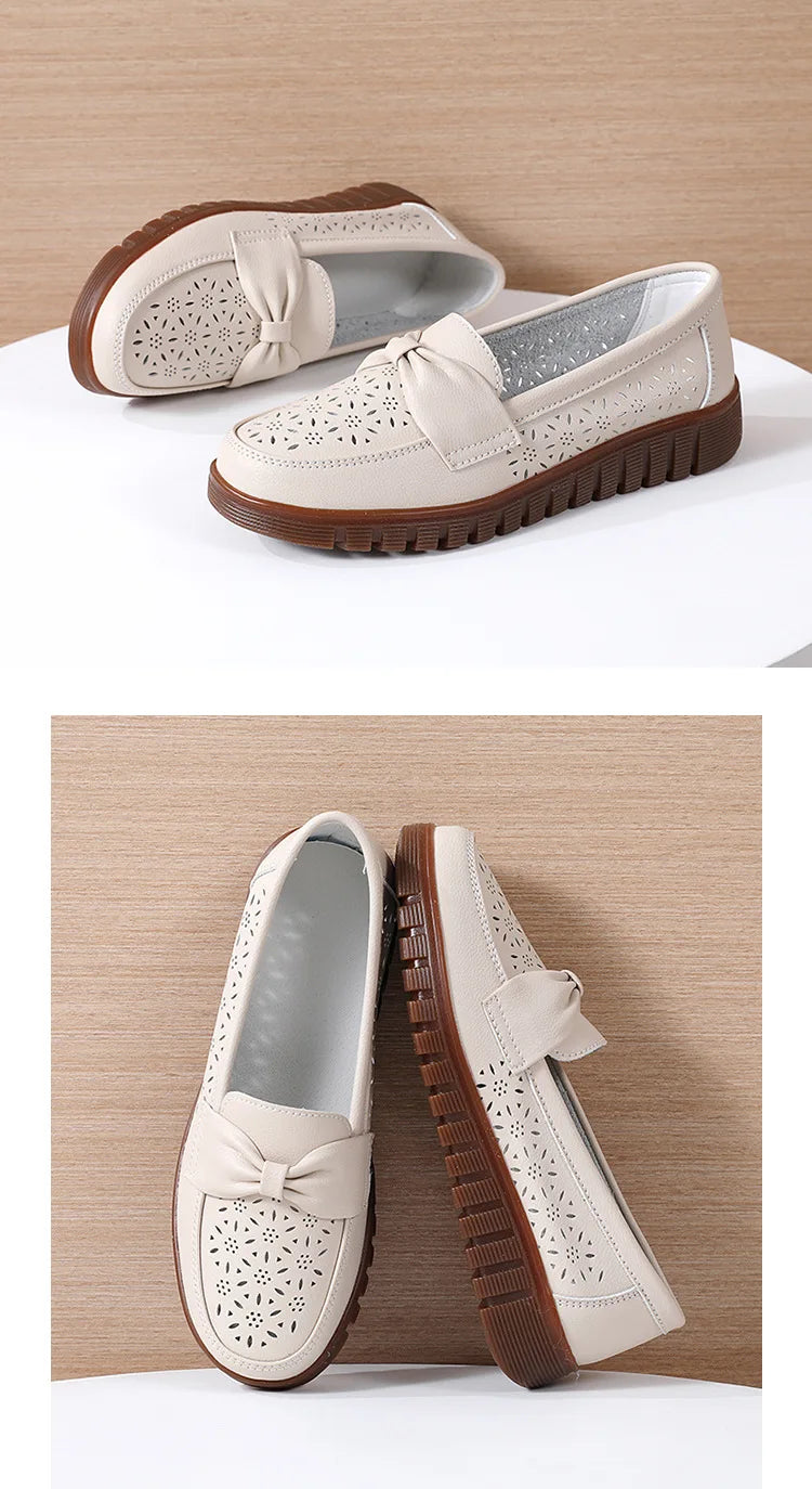 Spring /autumn Women Shoes Genuine Leather Breathable Loafers Flat Shoes Ladies Casual Shoes Plus Size 36-43 Mother Shoes