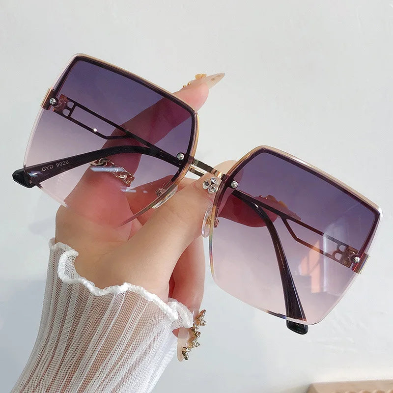 Classic Vintage Square Sunglasses Woman Gradient Mirror Frameless Sun Glasses Female Retro Fashion Rimless Oculos De Sol