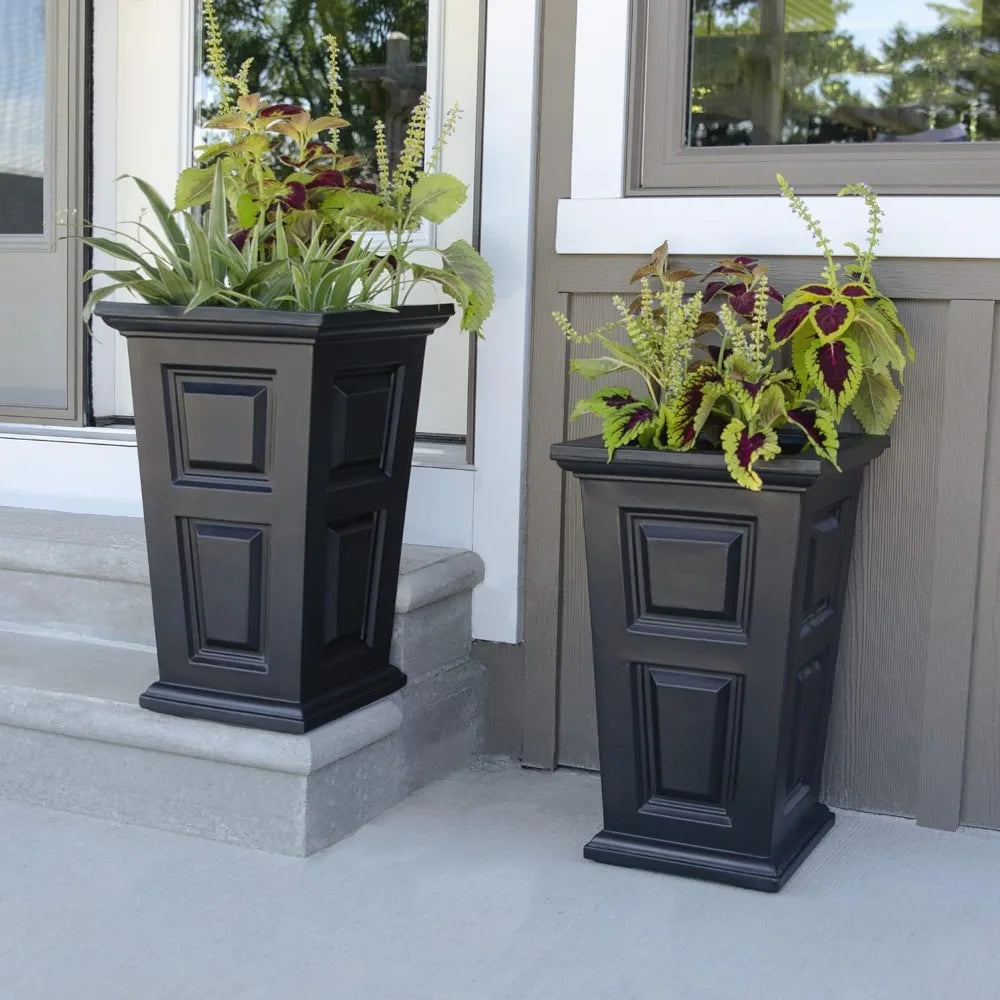 Planter 2 Pack, 24in Tall Planters - Black - Built-in Water Reservoir, Flowerpot