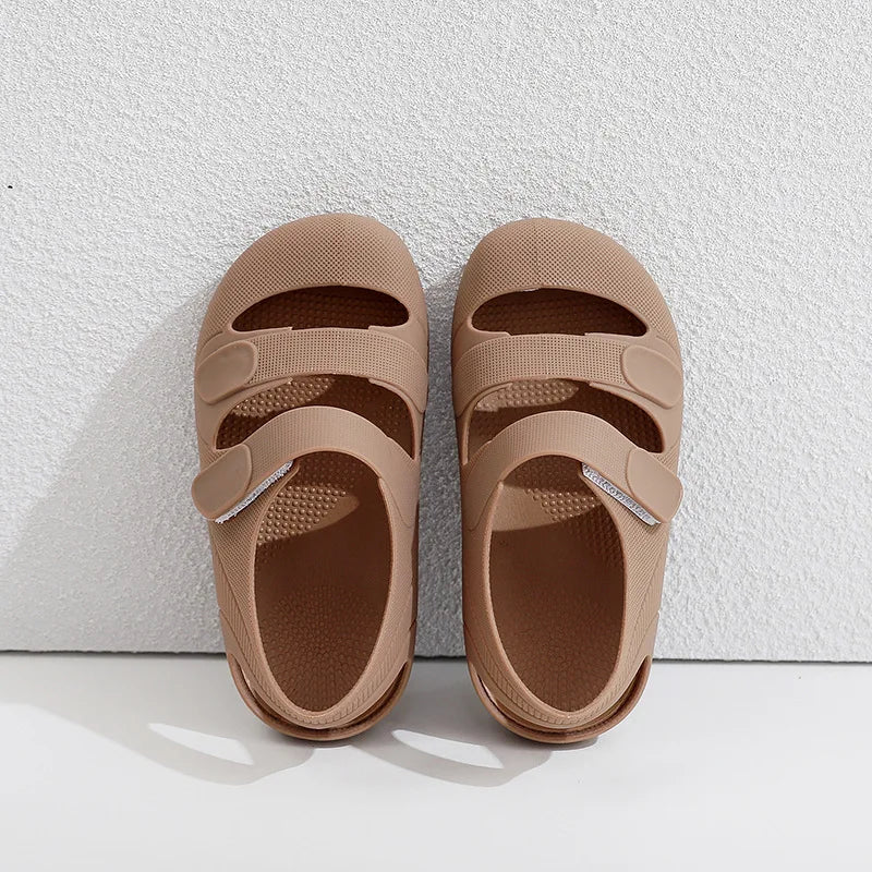 Children Sandals Hollow Out Closed Toe Beach Shoes Breathable Candy Color Roman Sandals for Boys Girls Soft Non-slip Kids Shoes