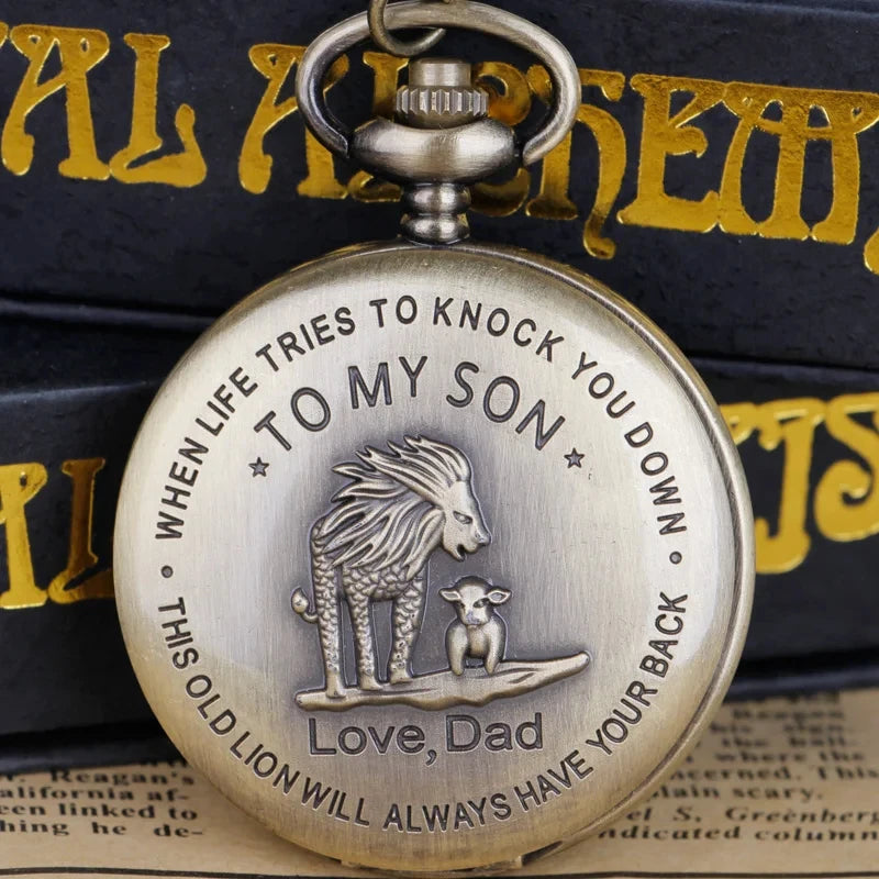 Best Gift For Son Lion Man Quartz Pocket Watch Necklace Chain For My Son Love Dad Design Pendant Watch