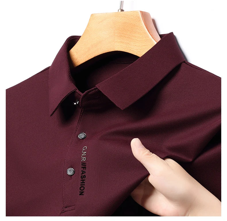 2024 Autumn New Men's Long-sleeved Polo Shirt Business Casual Slim Elastic Top Fashion Classic Solid Color Male Brand Tees