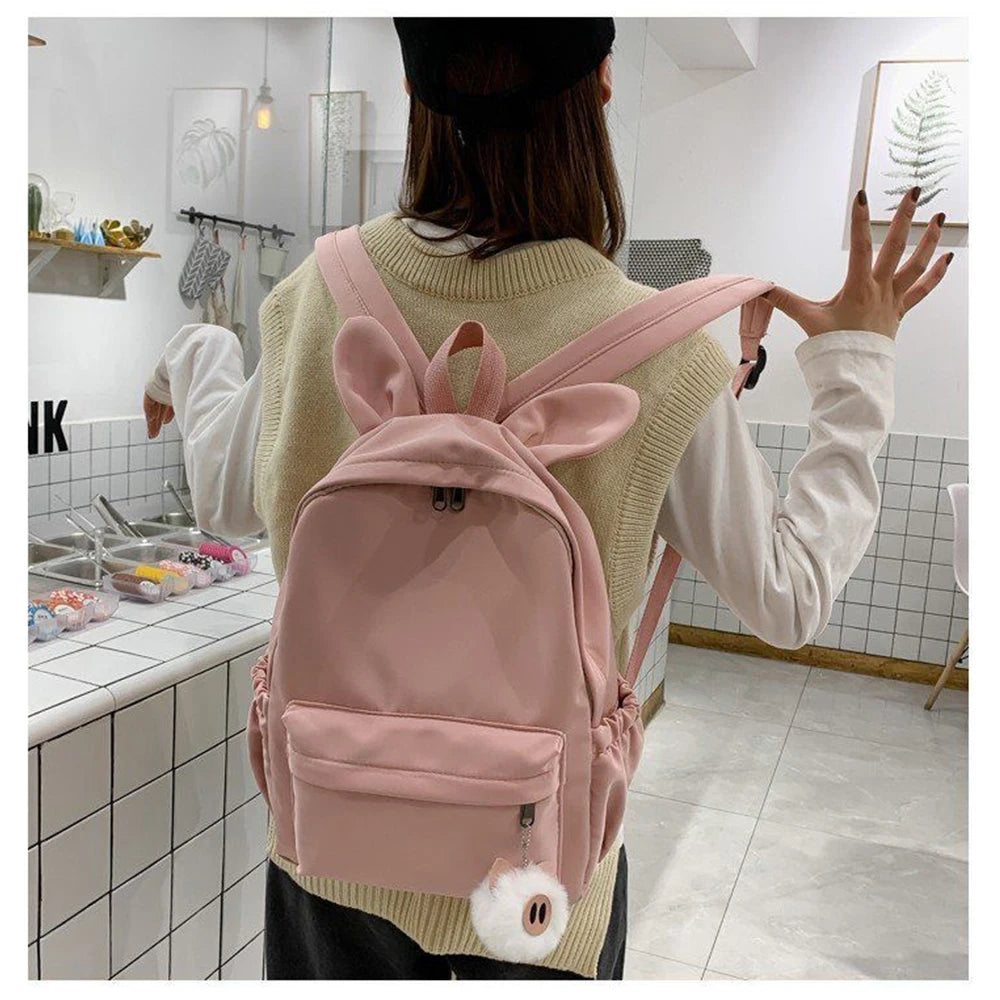 Personalized And Simple Rabbit Ears New Fashion Nylon Fabric Backpack Customized Embroidery Name Men's And Women's Student Bag