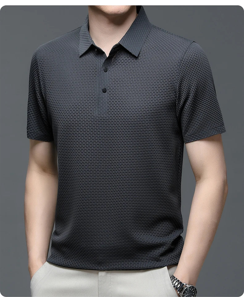 Asian Sizes Golf shirt Summer New Men's Lop-up Hollow Short-sleeved Polo Shirt Ice Silk