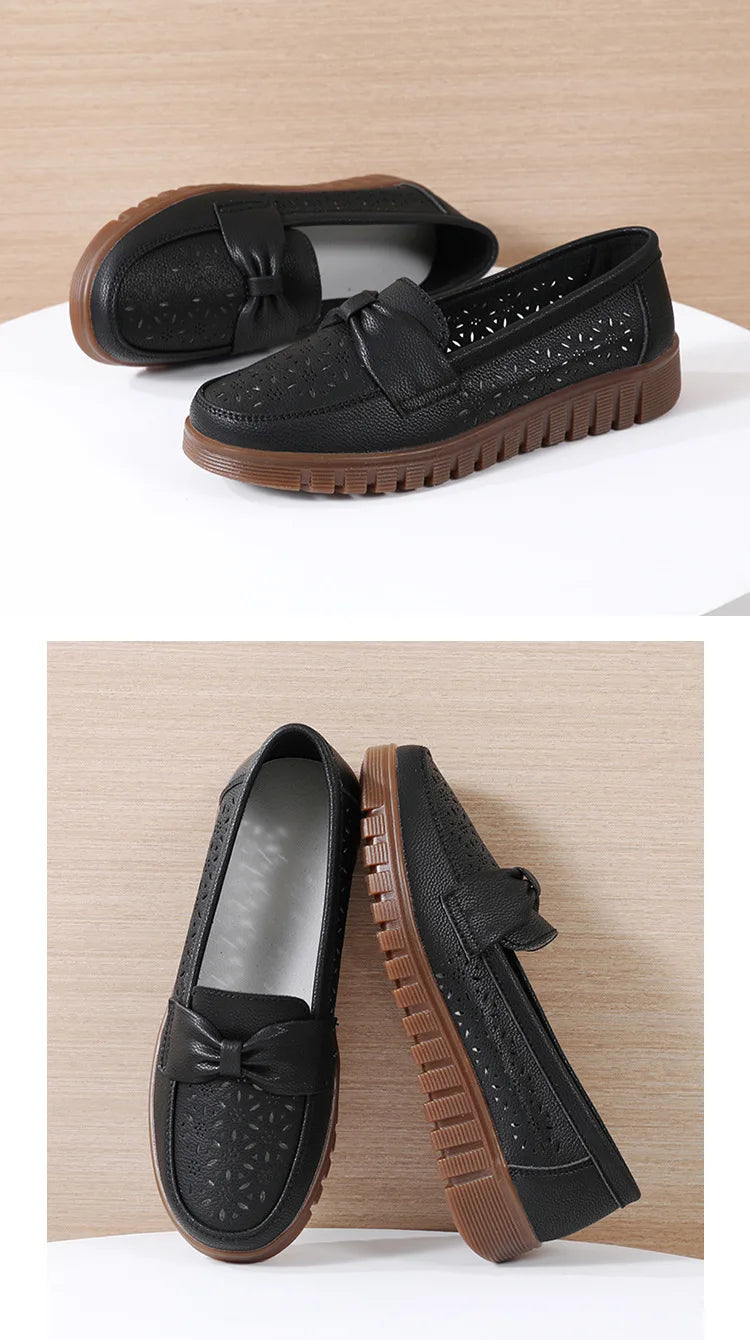 Spring /autumn Women Shoes Genuine Leather Breathable Loafers Flat Shoes Ladies Casual Shoes Plus Size 36-43 Mother Shoes