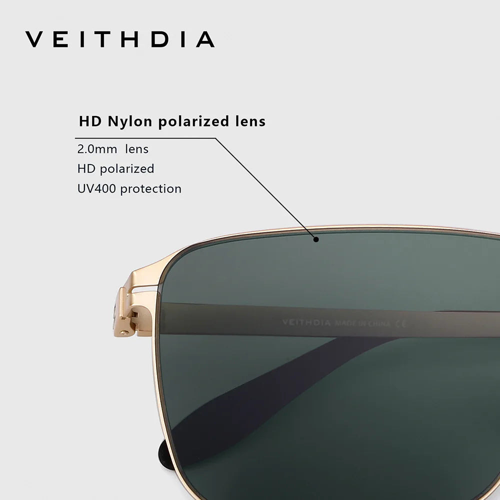 VEITHDIA Brand Men's Sunglasses Square Stainless Steel High-Definition Nylon Lenses Polarized Glasses With UV400 Protection 8210