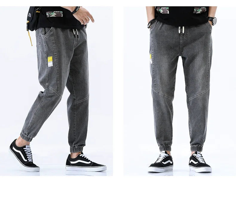 2024 Summer Men's Jeans Jogger Thin Harem Pants Cotton Banded Pant Korea Style Light Blue Hip Hop Beam Feet Casual Trousers Male