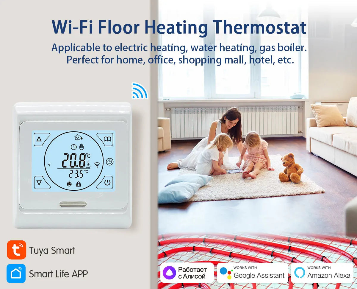 WiFi Tuya Water/Electric Floor Heating Thermostat Gas Boiler Smart Digital Temperature Control Tuya/Smart APP Alexa Google Voice