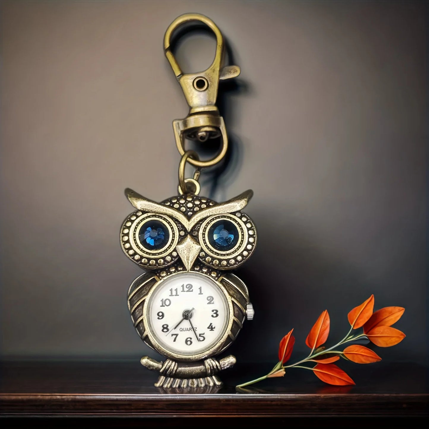 Vintage Noble Owl with Diamond Keychain Watch Hanging Watch Quartz Watch Men's and Women's Keychains