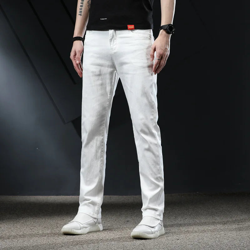 7 Styles 2022 New Men's White Slim Jeans Advanced Stretch Skinny Jeans Embroidery Decoration Denim Trousers Male Brand Clothes