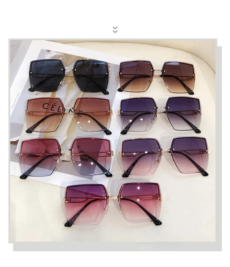 Classic Vintage Square Sunglasses Woman Gradient Mirror Frameless Sun Glasses Female Retro Fashion Rimless Oculos De Sol