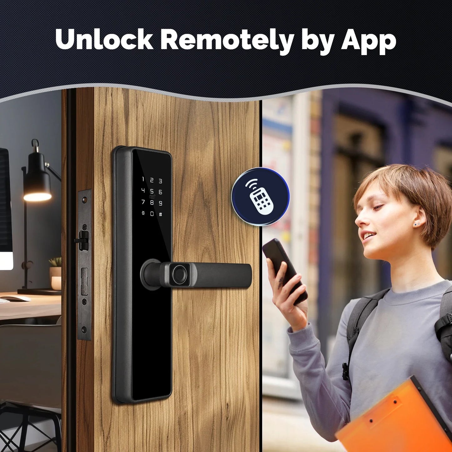 WiFi Smart Door Lock Indoor Password Fingerprint Remote Unlock Keycard Antihijack Tamper Alarm Battery Powered Temporary Charge