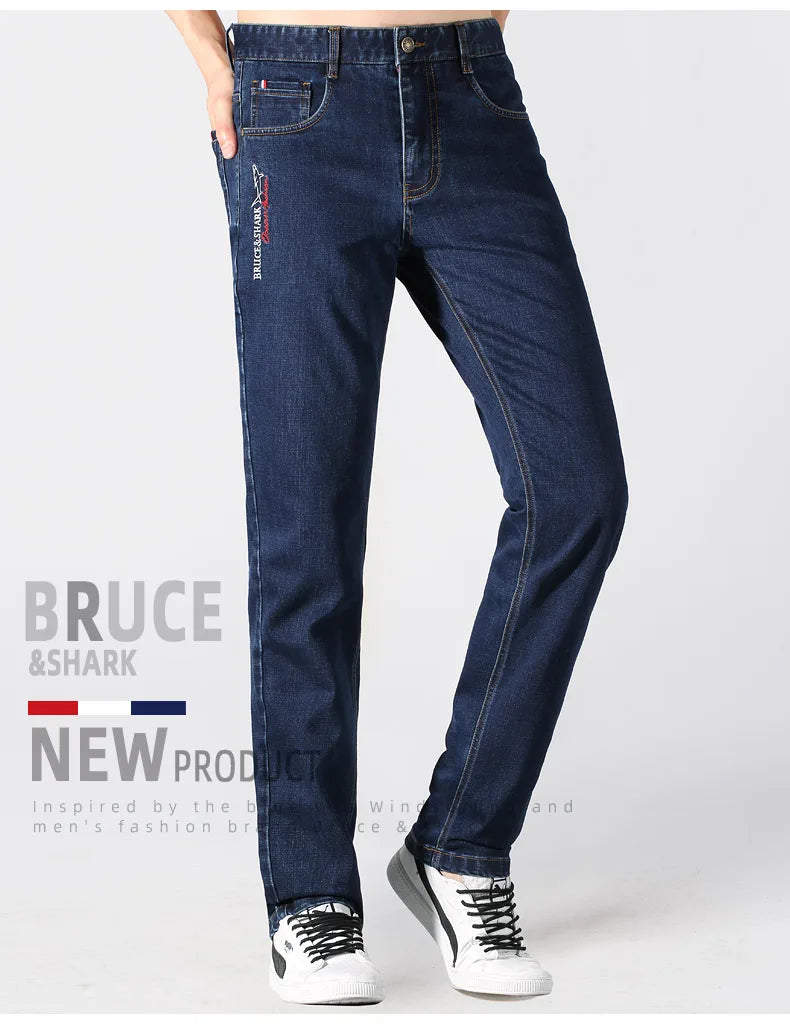 Bruce&Shark Straight Men's Jeans Thicken Cotton Stretching Fashion Casual Soft Loose Hot Selling Four Season Wear Big Size 42