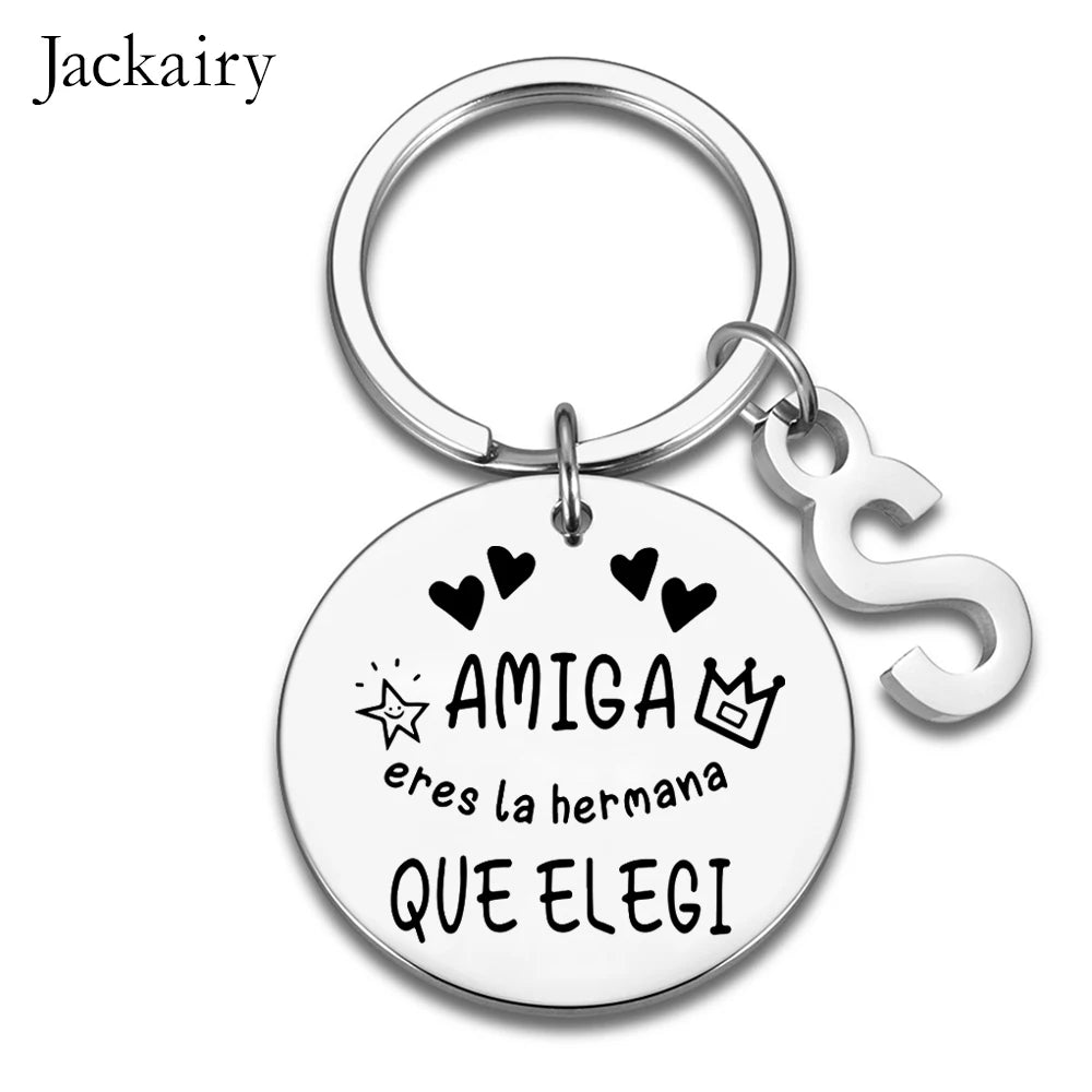 Spanish AMIGA Keychain Friendship Gift for Sister BFF Amiga Eres La Hermana Que Elegi Charms Keyring Birthday Christmas Gifts