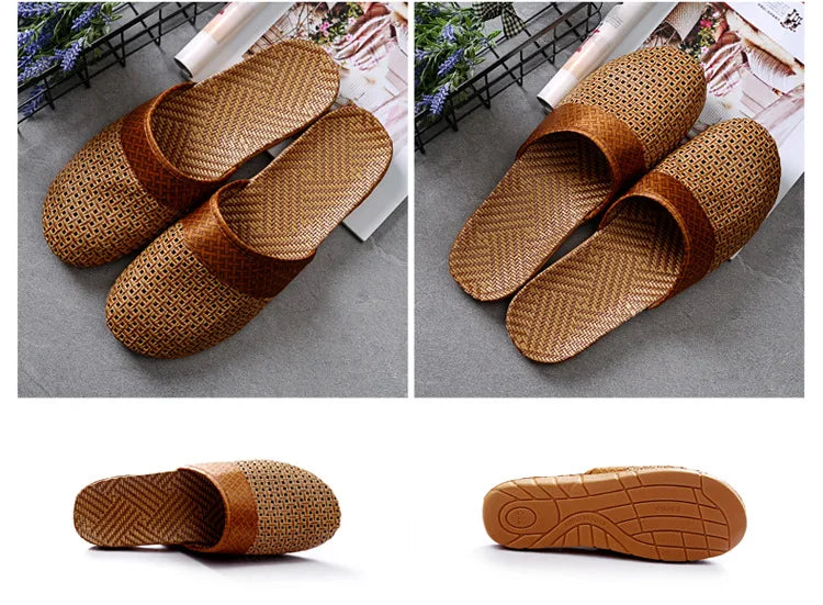 Women for Shose Slippers Summer Beach Flip Flops Breathable Linen Flat Slippers Female Casual Flax Bow Ladies Men Sandals