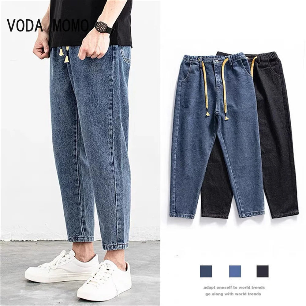 Spring Summer Men's Jeans Cotton Denim Hip Hop Slack Bottom Joggers Streetwear Skinny Blue Pants Hombre Harem Trousers Men S-3XL