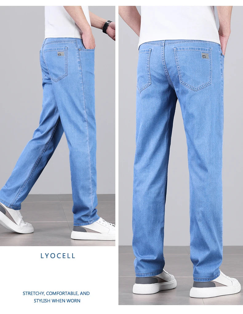 4 Colors New Lyocell Jeans Men's Clothing Thin Stretch Straight Business Casual Denim Pants Loose Cotton Trousers Male