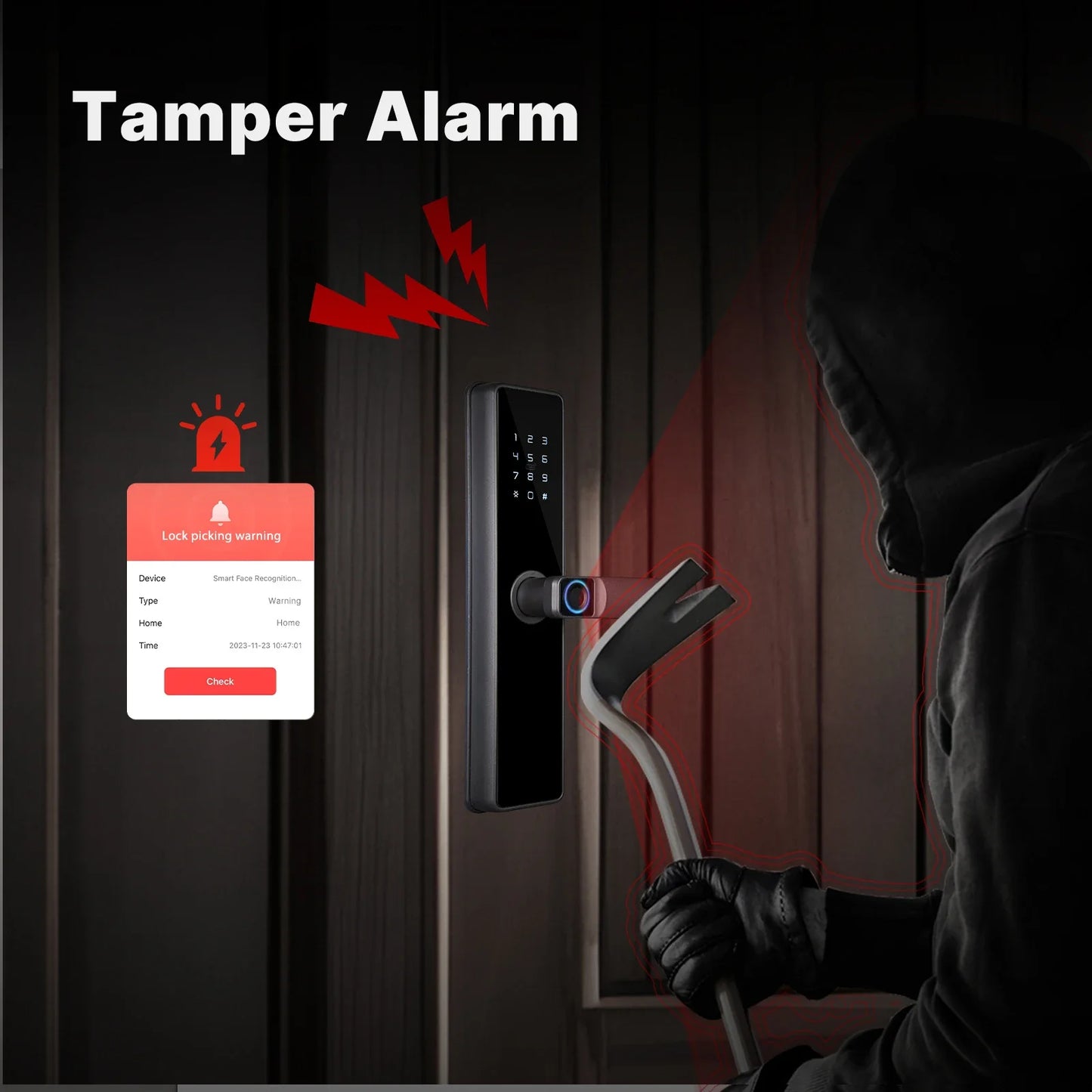 WiFi Smart Door Lock Indoor Password Fingerprint Remote Unlock Keycard Antihijack Tamper Alarm Battery Powered Temporary Charge