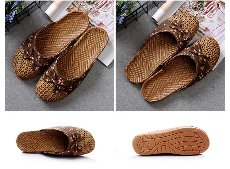 Women for Shose Slippers Summer Beach Flip Flops Breathable Linen Flat Slippers Female Casual Flax Bow Ladies Men Sandals