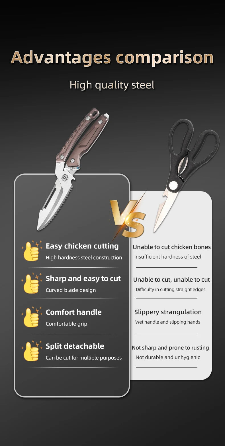 Stainless Steel Sharp Bone Breaking Scissors Kitchen Scissors Multifunctional Automatic Bouncing Powerful Chicken Bone Scissors