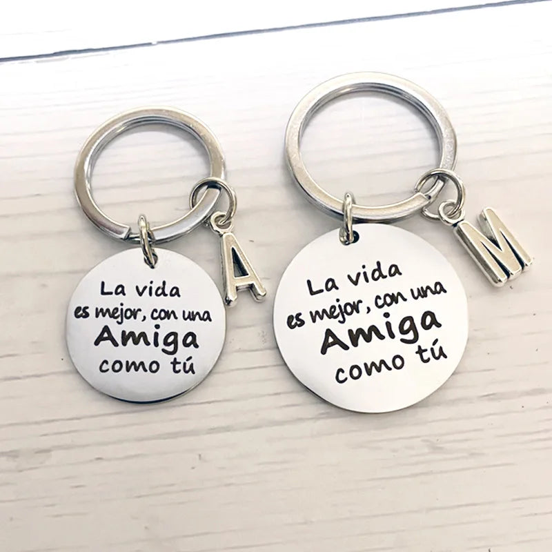 Spanish Amiga Keychain Best Friend Gift, Friendship Keychain, Birthday Gift Stainless Steel 30MM Thick