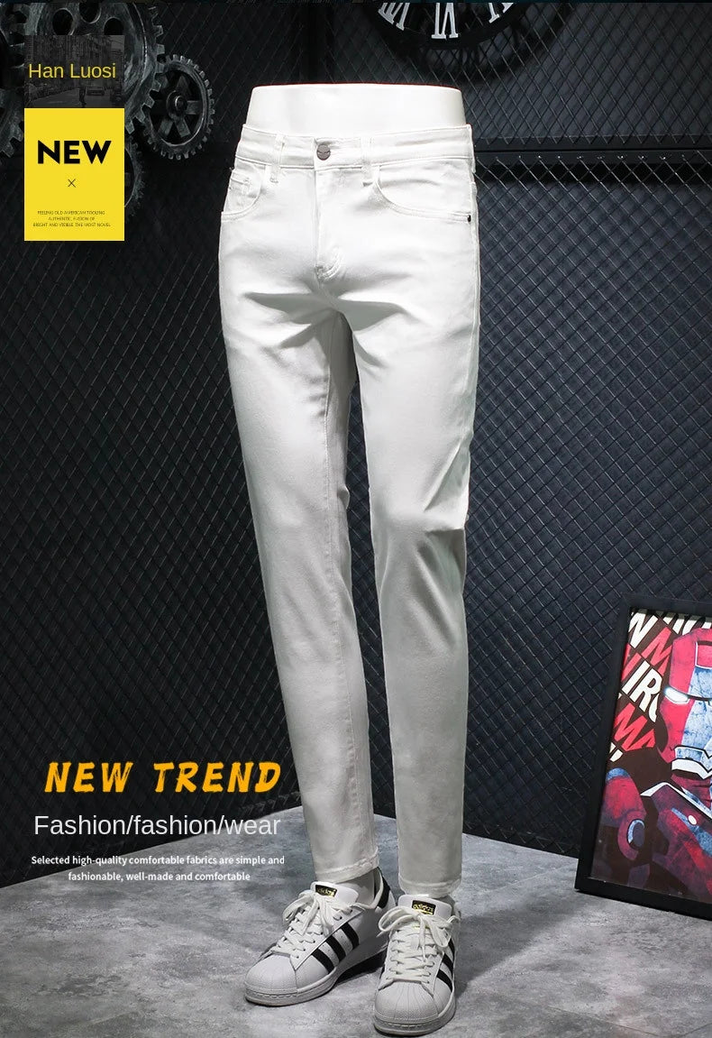 High-End Fashion Brand Summer Thin Fashion Men's Clothing All-Match Fashion Light Luxury Casual Slim Fit Skinny White Jeans for