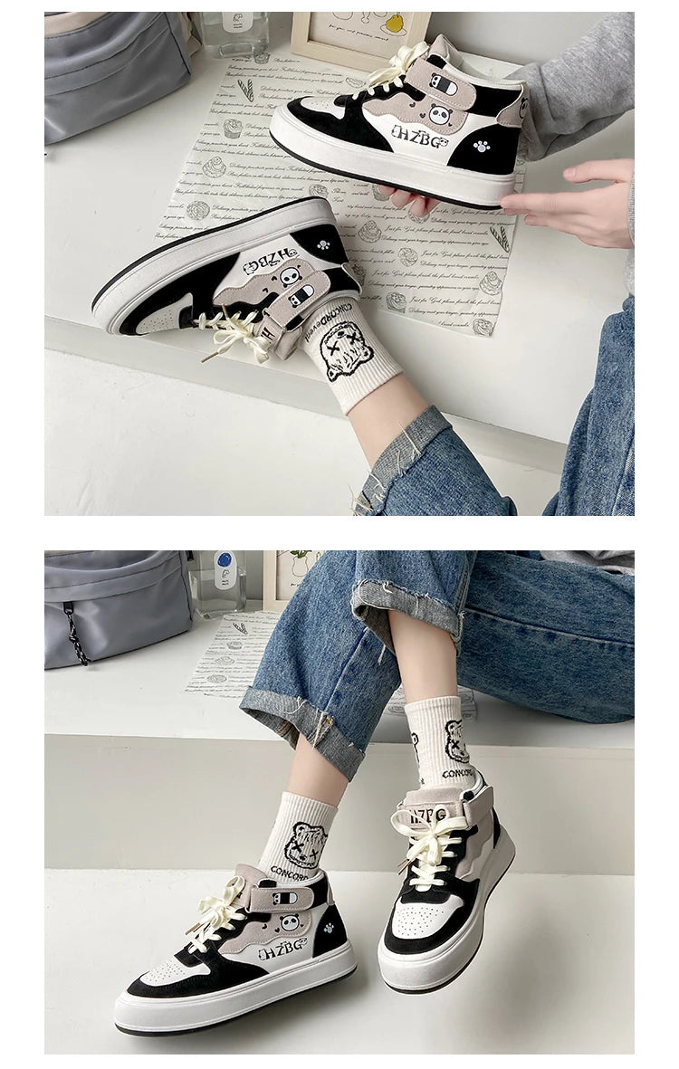 Autumn Winter High Top Sneakers Women Panda Sneakers for Teenage Girls Cute Womens Sports Shoes Kawaii Luxury Trend Ladies Shoes