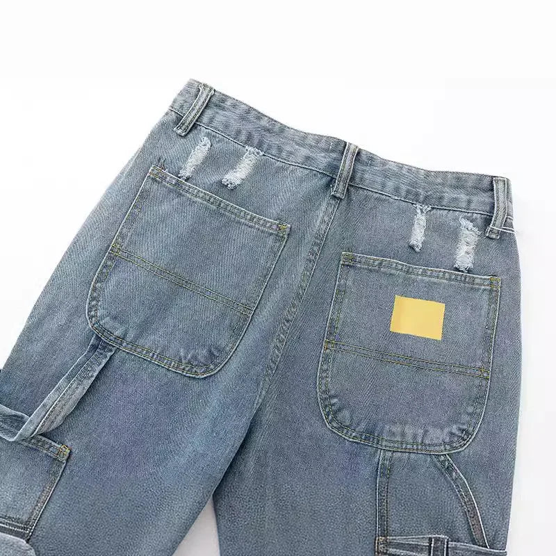 Vintage Street Jeans Gallery Department Store Splicing Washing Trousers Bell Bottom Pants Men Women's Style Hip Hop Versatile