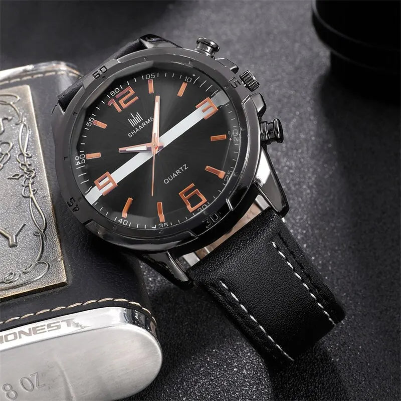 SHAARMS Mens Watches Luxury Brand Big Dial Watch Men Waterproof Quartz Wristwatch Sports Watch Clock Relogio Masculino