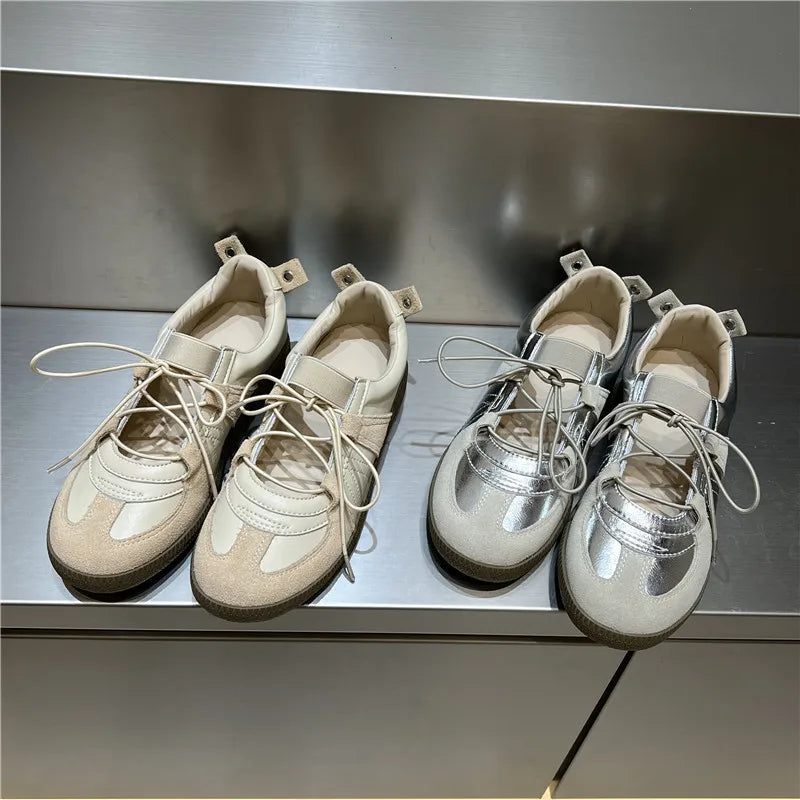 2024 Women Spring Summer New Soft Leather Korea Y2k Designer Casual Ballet Sports Athletic Training Flat Sneakers Female Shoes