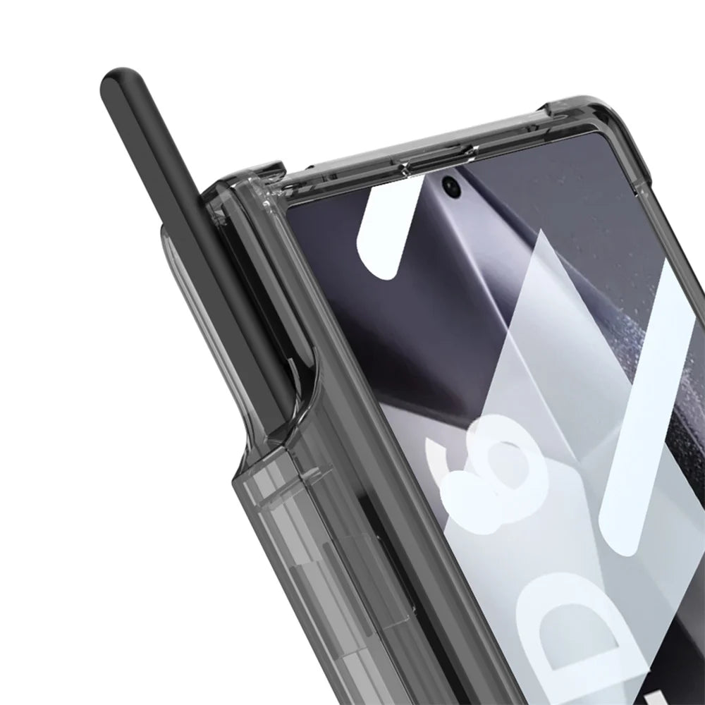 Transparent Airbag Hinge Protection Case for Samsung Galaxy Z Fold 6 With S Pen Holder ZFold 6 Built-in Screen Protector Cover