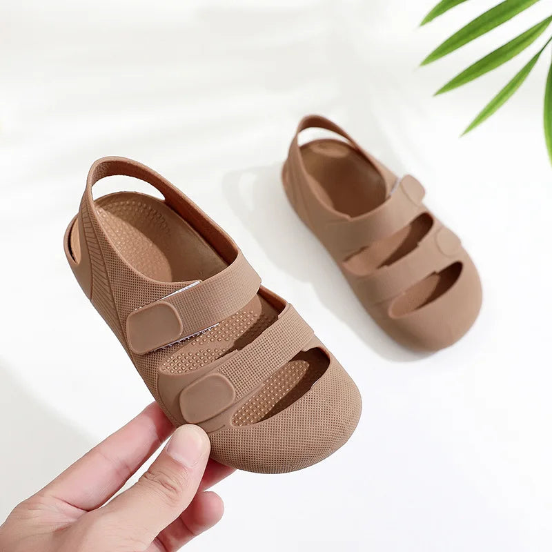 Children Sandals Hollow Out Closed Toe Beach Shoes Breathable Candy Color Roman Sandals for Boys Girls Soft Non-slip Kids Shoes