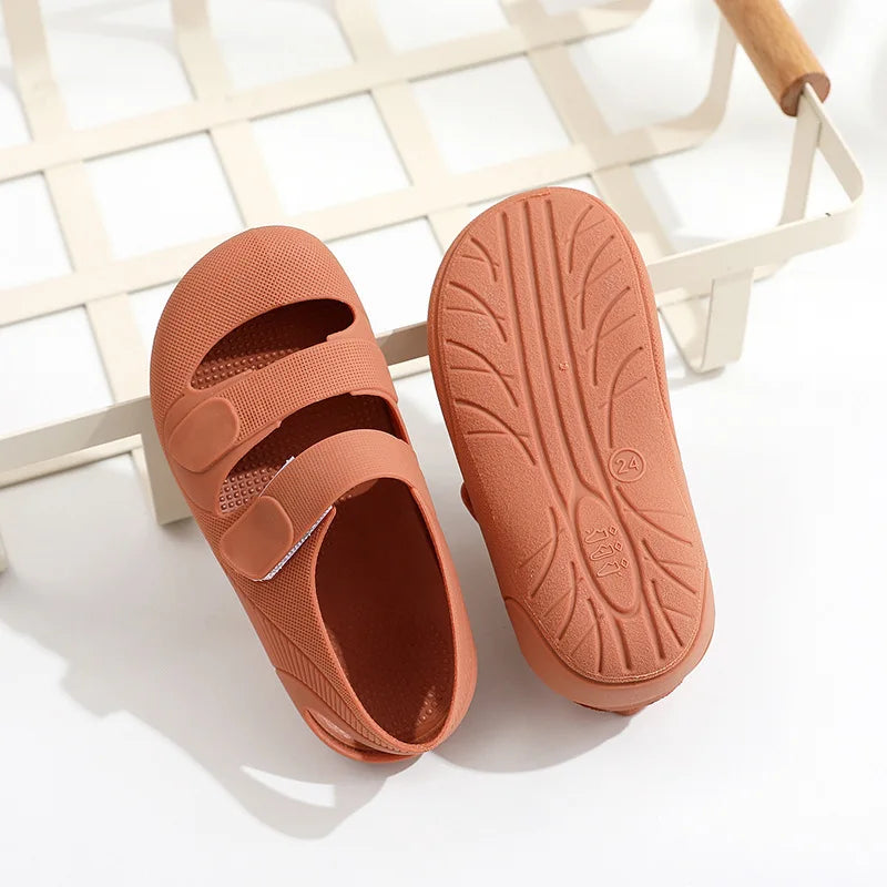 Children Sandals Hollow Out Closed Toe Beach Shoes Breathable Candy Color Roman Sandals for Boys Girls Soft Non-slip Kids Shoes