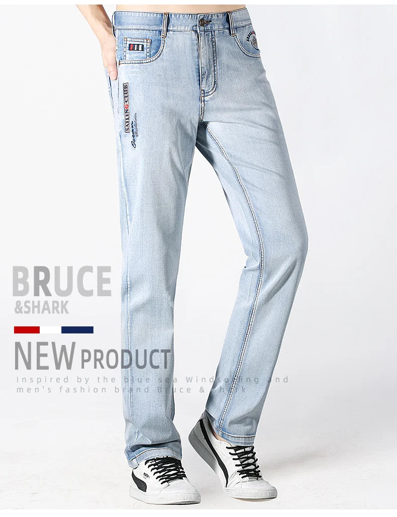 Bruce&Shark 2024 New Summer Men's Jeans Stretch Cotton Straight Leg Jeans for Men Casual Fashion Denim Jeans man pants  8517