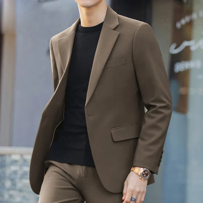 S-6XL Men's Business Casual Blazer Korean Trend Slim Fit Solid Color Suit Jacket Elegant Luxury Blazers Single Top Groom Wedding